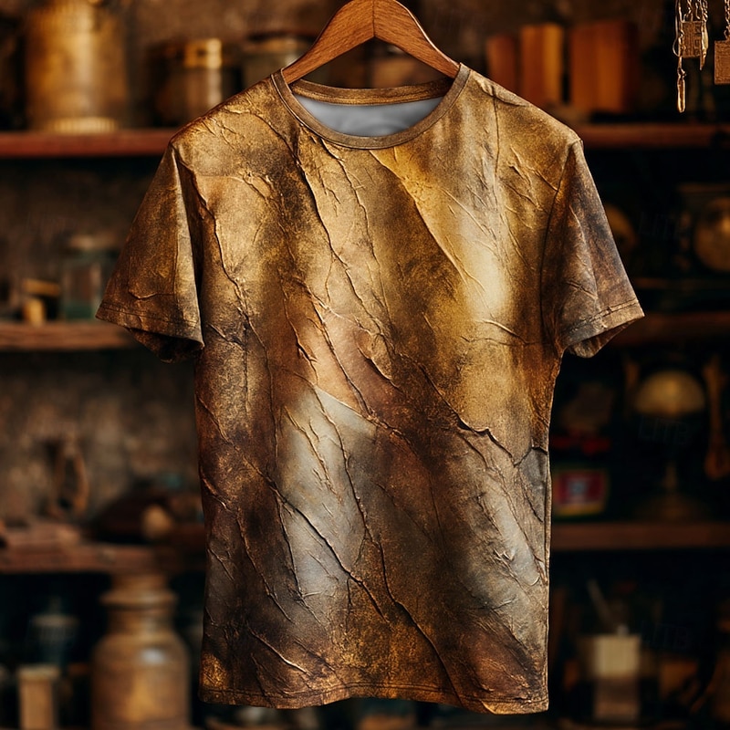 Men's Optical Illusion T Shirt Short Sleeve T shirt 3D Print Crew Neck Shirt Retro Vintage Vintage Retro Party Street Casual Dark Brown Brown Khaki Summer Spring All Seasons Clothing Apparel S M L XL2
