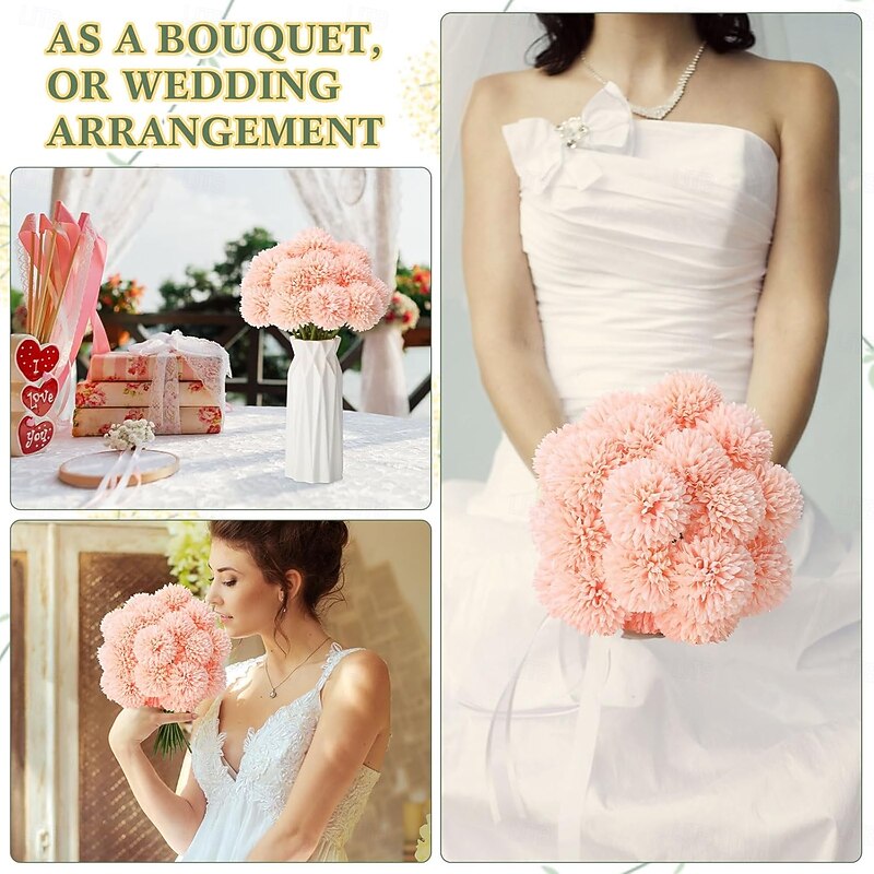 Artificial Chrysanthemum Ball Flowers, Macaron Color Fake Table Tennis Flowers for Wedding Decor, Home Decoration, Desktop Arrangement, Photography Props, Faux Floral Bouquet2