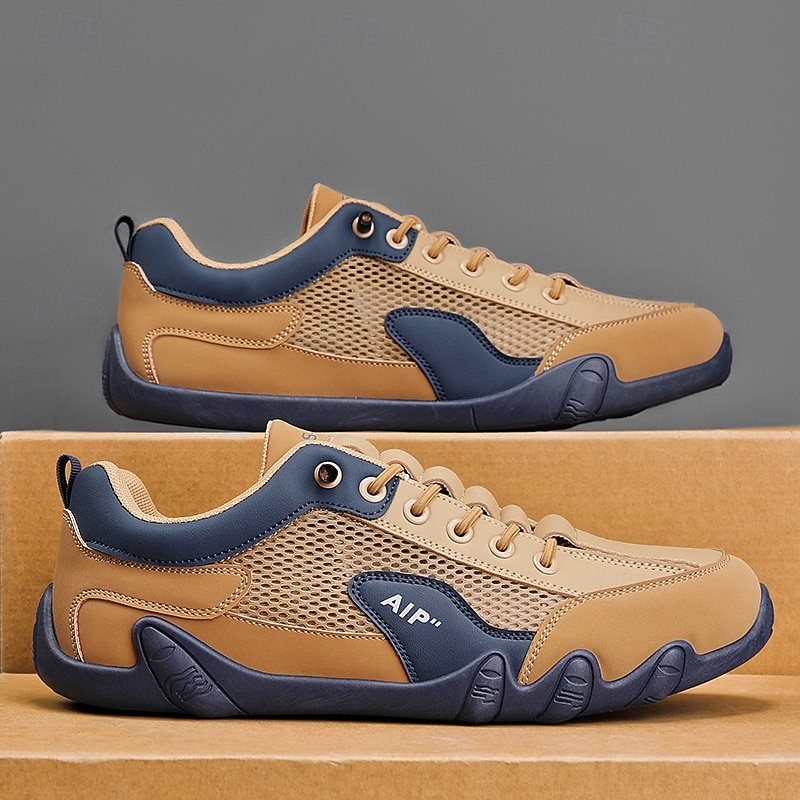 Men's Sneakers Beige and Blue Athletic Shoes with Mesh Upper and Cushioned Sole for Casual Wear and Outdoor Sports3