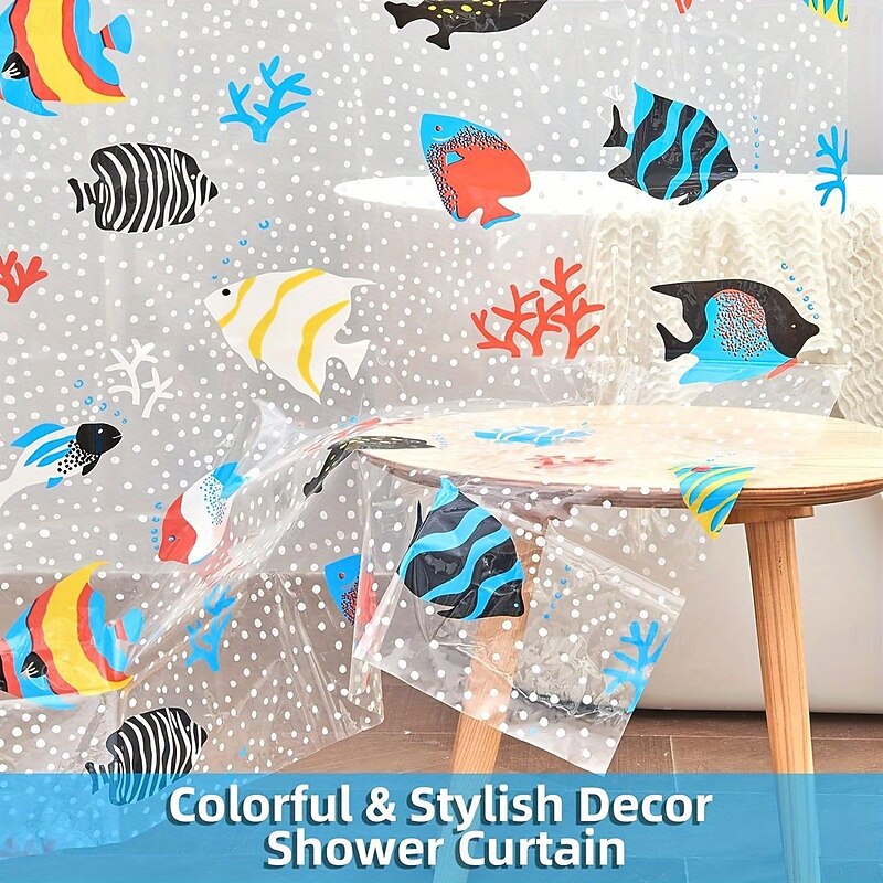 Clear Shower Curtain Tropical Fish,180x200cm 70"x79" Waterproof Lightweight Fish Shower Curtain Liner,PEVA Long Fashion Bath Shower Curtains with 12 Grommets Hooks for Bathtub Bathroom4