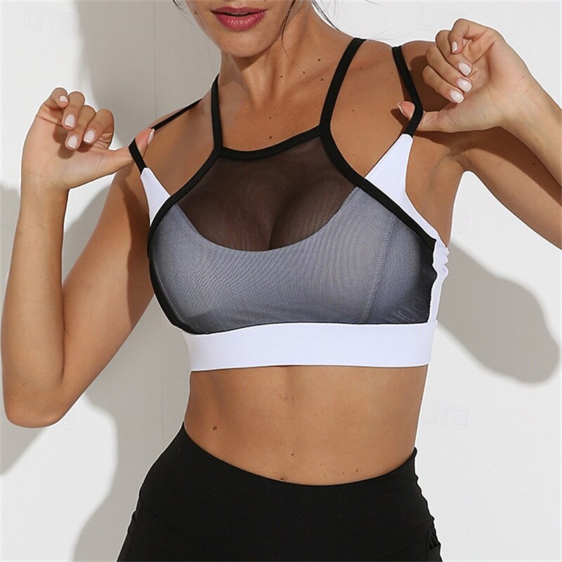 Women's Solid Colored Tennis Bra Sports Bra Mesh Shockproof Moisture Wicking Breathable Tennis Golf Pickleball Halter Neck Spaghetti Strap Black White+Black Green+Yellow Tennis Clothing2