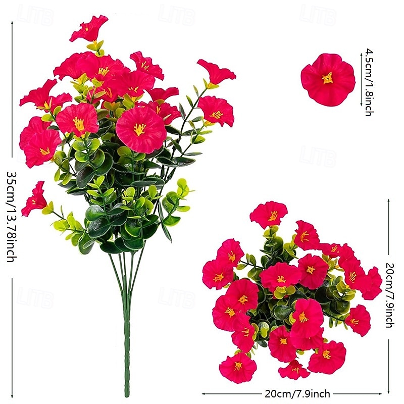 16 Bundles Artificial Faux Flowers for Outdoor - 4 Color Fake Morning Glory for Planter UV Resistant Fake Flowers for Home Porch Patio Outside3