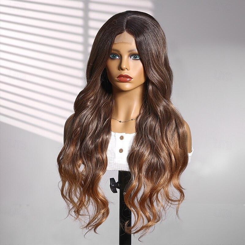 Synthetic Lace Wig Curly Style 26 inch Multi-color Middle Part U Part Wig Women's Wig Dark Brown3