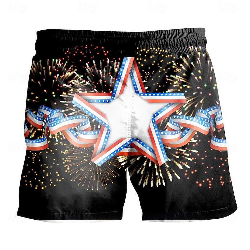 Independence Day Men's American US Flag Stars Patriotic Swim Trunks Swim Shorts Board Shorts Mid Waist Hawaiian Holiday Side Pockets Mesh Lining Elastic Drawstring Waist Designer Clothing Apparel3