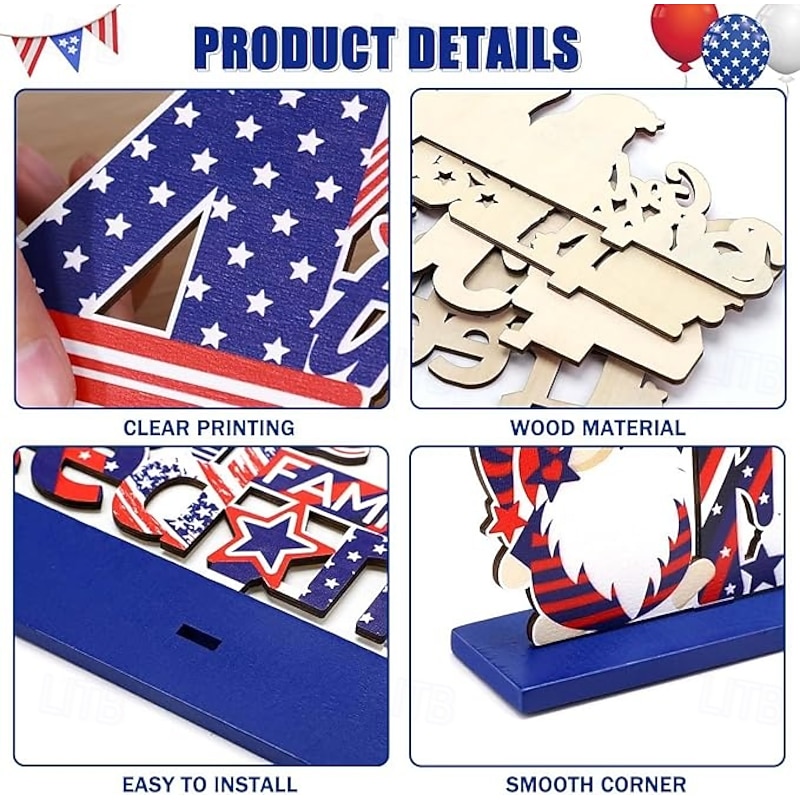4 Pieces Patriotic Wooden Decorations 4th of July Independence Day Decorations Patriotic Table Decorations Wooden Table Centerpieces  Decorations for American Memorial Day Veteran Day Party Decor2