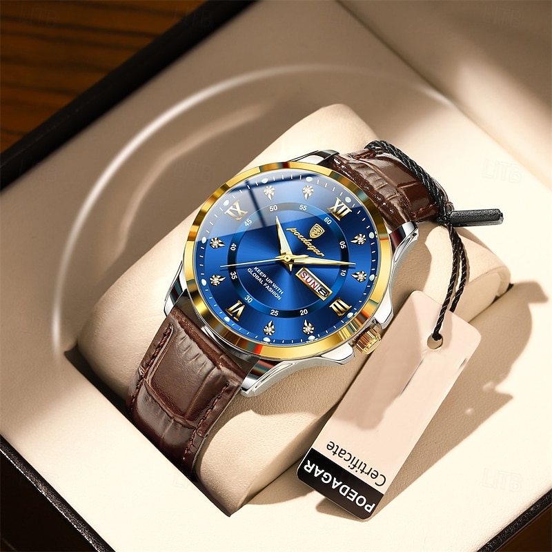 Top Luxury Man Watch Date Week Waterproof Luminous Leather Men Wristwatch Casual Male Clock Sports Men's Quartz Watches4