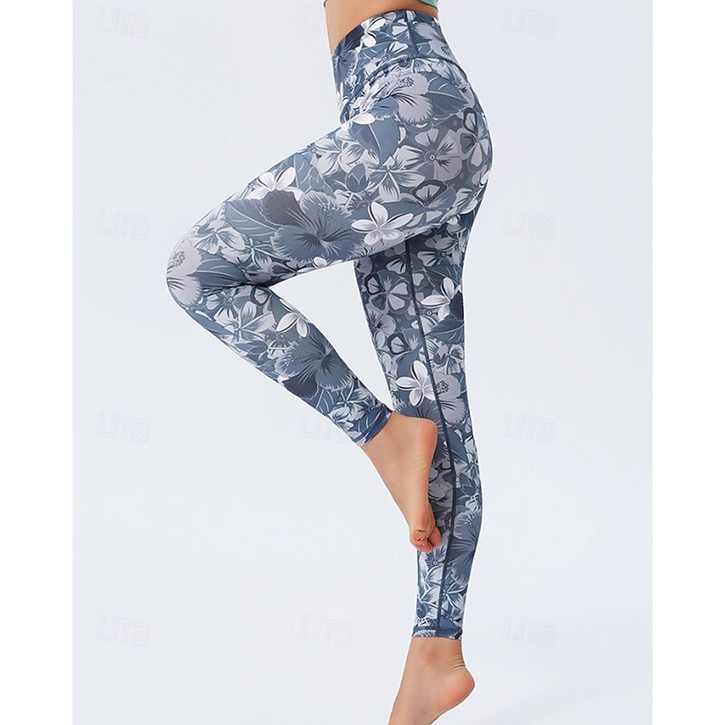 Women's Slacks Leggings Cozy Leggings Fashion Streetwear Full Length Natural Floral Print Comfy Outdoor Comfortable Outdoor Athleisure Peacock Blue Navy Light Sky Blue Lake Blue Summer Regular Fit2