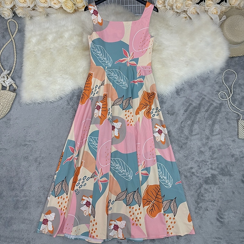 Women's Long Dress Maxi Dress Floral Dress Print Dress Fashion Modern Outdoor Vacation Holiday Regular Fit Flower Sleeveless U Neck Pink Summer4