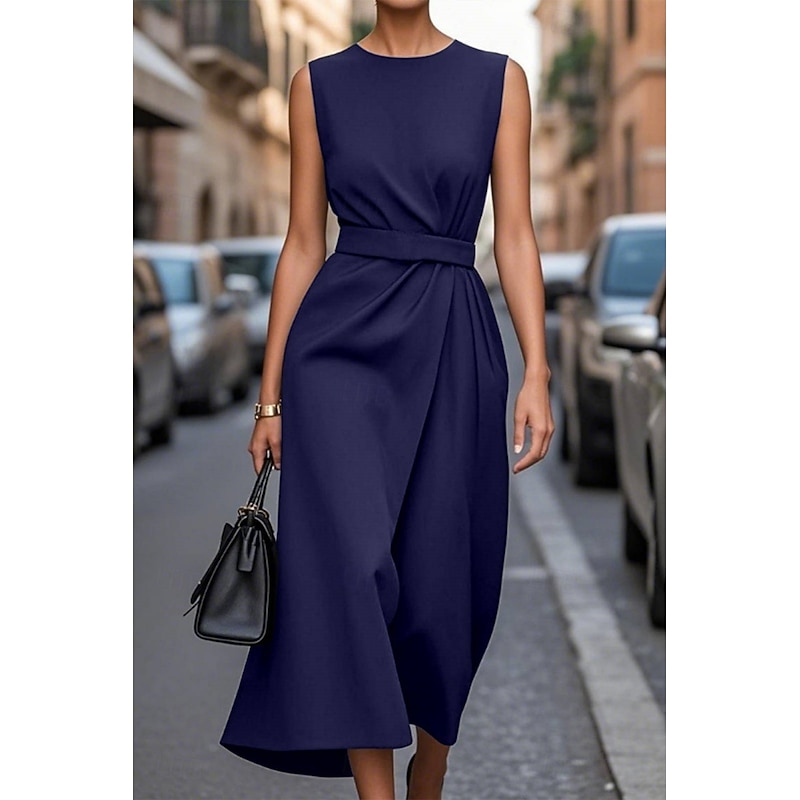 Women's Midi Dress Black Dress Casual Dress Cocktail Dress Formal Dress Fashion Modern Daily Date Weekend Regular Fit Pure Color Sleeveless Crew Neck Black Purple Fuchsia Brown Summer2