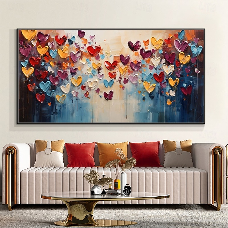 Mintura Handmade Abstract Heart Chart Press Oil Paintings On Canvas Wall Art Decoration Modern Picture For Home Decor Rolled Frameless Unstretched Painting