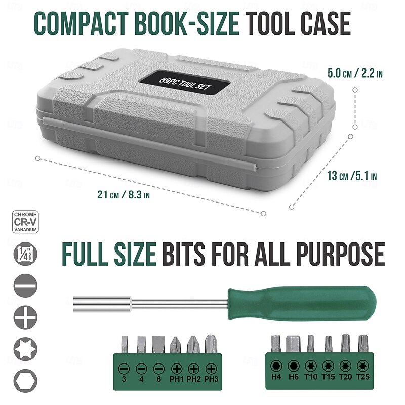 Green Small Compact Hand Tool Kit Set for Home & Office DIY. Household Basic Toolkit Starter Repairs in a Portable Tool Box Case3
