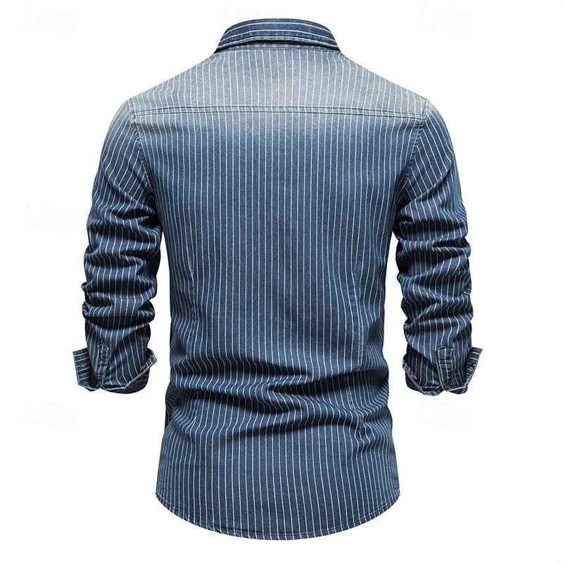Men's Shirt Summer Shirt Casual Shirt Beach Shirt Button Up Shirt Black Navy Blue Long Sleeve Stripes Lapel Vacation Hawaiian Pocket Clothing Apparel Fashion Casual Comfortable4