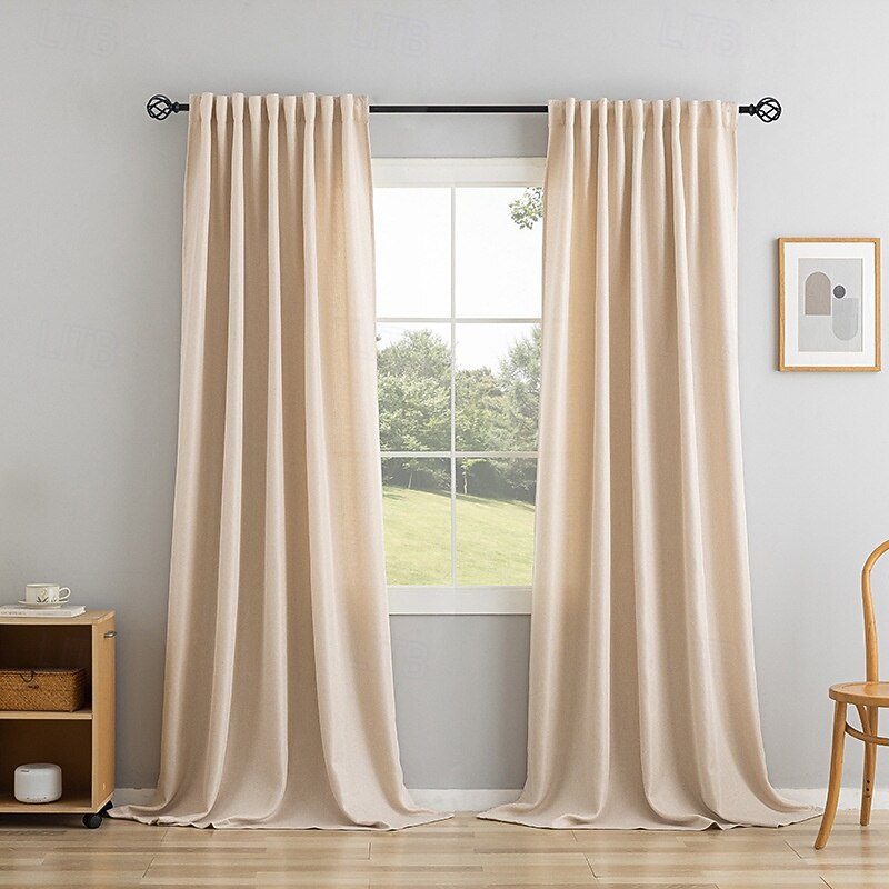 Linen Curtains for Living Room Bedroom, Blackout Grommet Bundle Back Tab/Pinch Pleated Light Blocking Drapes Room Darkening 1pc Cream