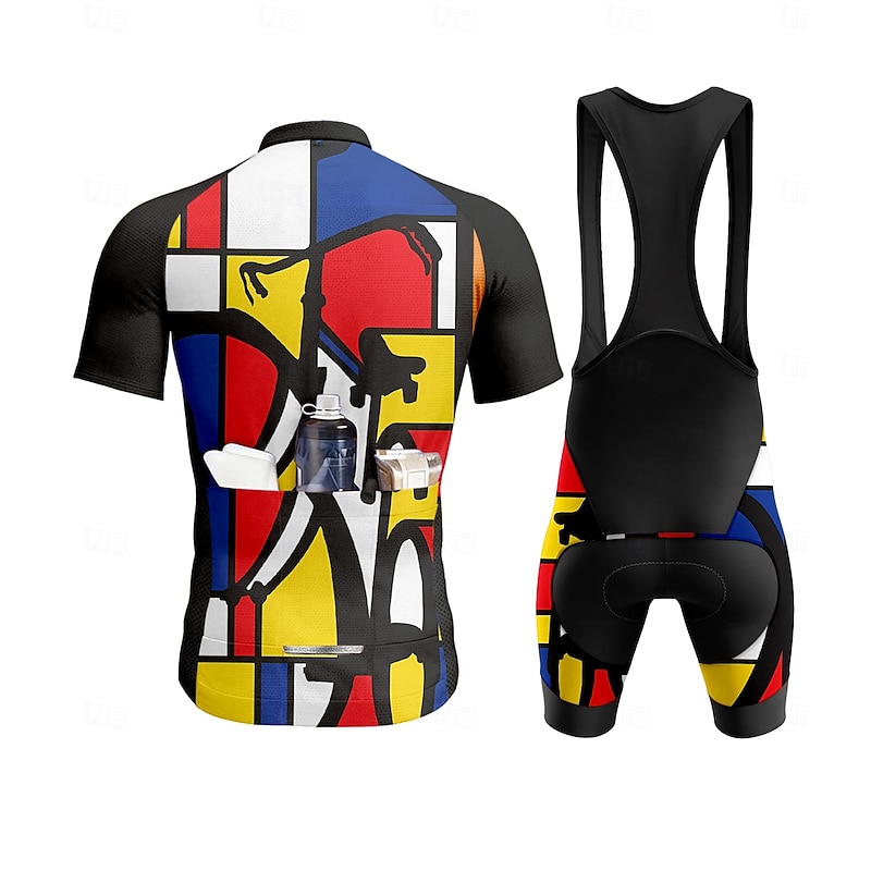 Men's Cycling Jersey with Bib Shorts Short Sleeve Red Bike Sports Graphic Geometric Plaid Checkered Clothing Apparel2