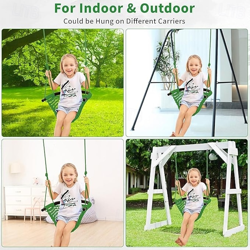 Children's tree swing seat rope swing children's indoor and outdoor swing backyard tree swing door swing (green)3