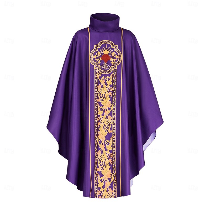 Retro Vintage Medieval Renaissance Robe Cassock Priest Printing Fancy Dress Men's Halloween Carnival Masquerade Adults Cloak2