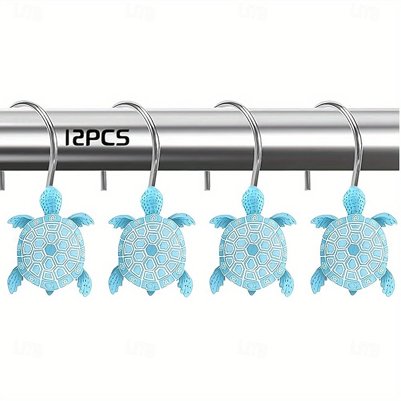 Nautical Blue Sea Turtles Beach Theme Shower Curtain Hooks 12pcs, Ocean Decor Shower Hooks for Shower Curtain, Tropical Shower Curtain Rings Rust Proof Shower Curtain