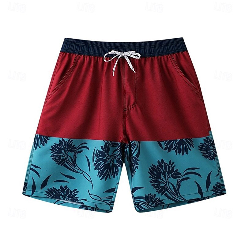 Men's Shorts Beach Shorts Drawstring Color Block Quick Dry Outdoor Knee Length Outdoor Vacation Home Vacation Ethnic Style Black+Grey Dark Red Stretchy3