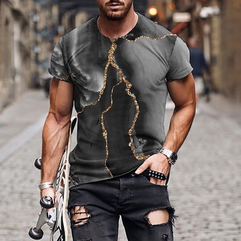Men's Tee Short Sleeve Shirt Tee Top Short Sleeve Crewneck Spring &  Fall Pattern Fashion Designer Print Vacation Street Going out Wine Black Blue Top Tee for Men