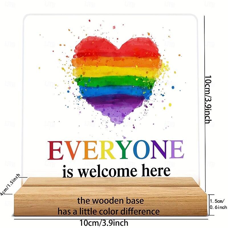 Pride Desk Decorative Sign Acrylic Sign With Wooden Stand Love Is Love Rainbow Theme Decorative Desk Sign with Wooden Stand, LGBTQ Pride Month Office Table Shelf Decor, Party Supplies2