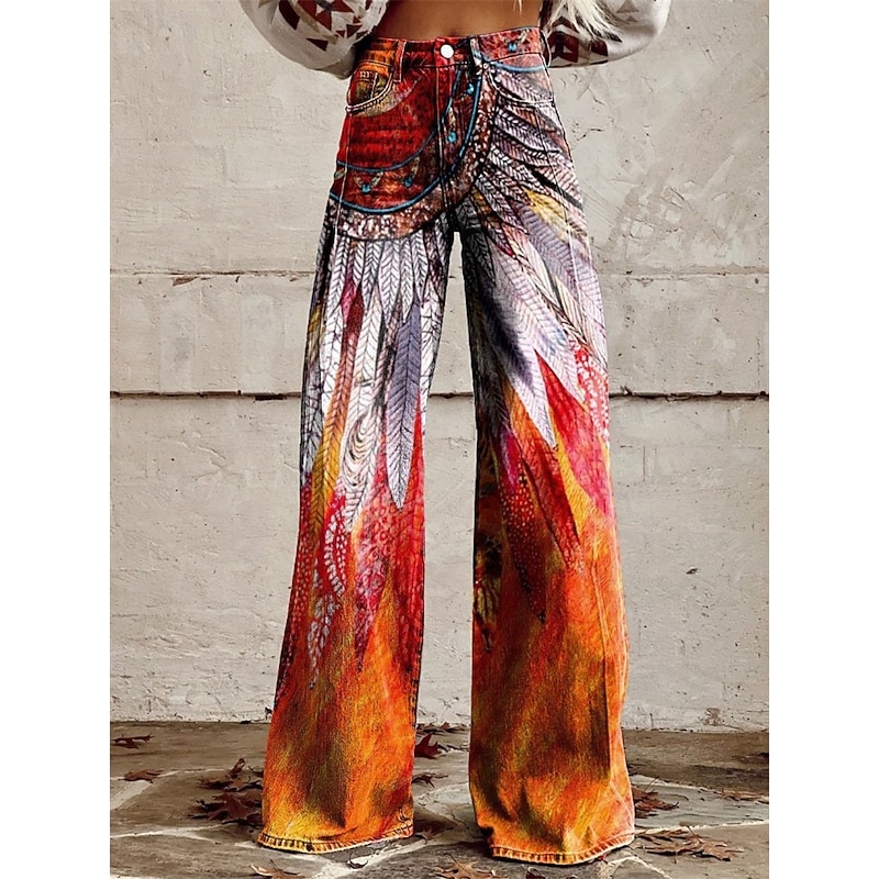 Retro Vintage 1970s Y2K Pants Wide Legged Pants Hippie Disco High Waist Tribal Faux Jeans Style Fancy Dress Women's Carnival Casual Daily Music Festival Retro Theme Party Adults' Pants4