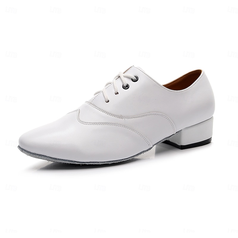 Men's Black White Faux Leather Lace-Up Ballroom Dance Shoes with Split Sole Classic Oxford Style for Adults Ideal for Latin Salsa Waltz Tango Stage Performance Practice Ballroom Events2