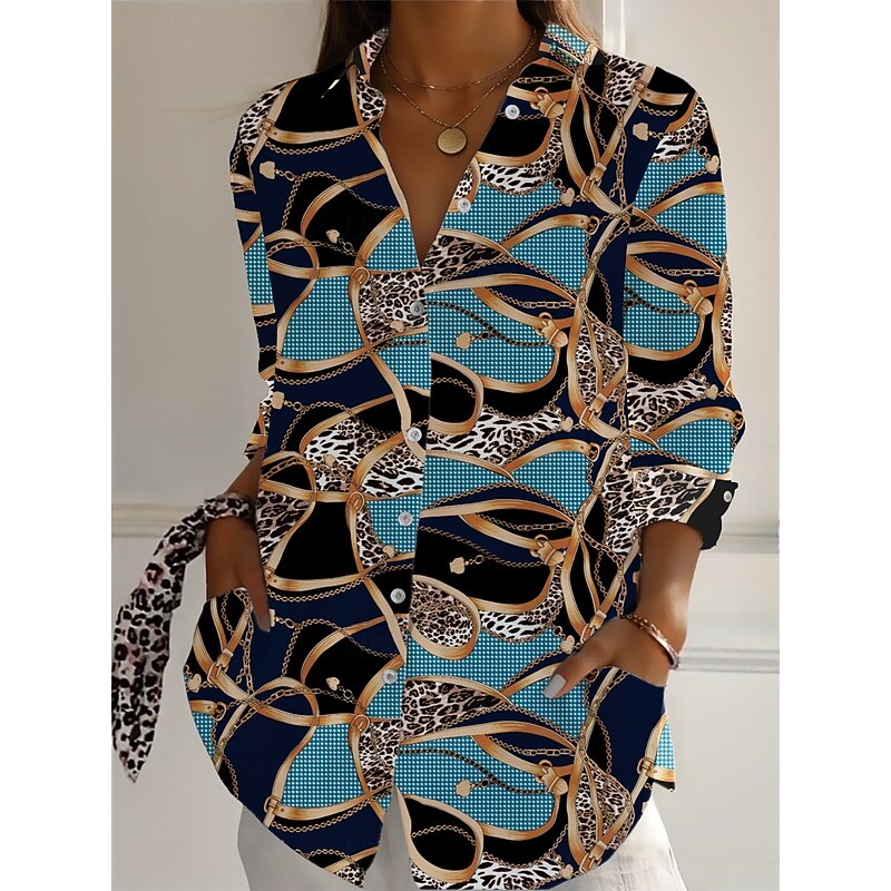 Women's Cotton Linen Shirts Geometric Color Block Daily Casual Long Sleeve Shirt Collar Regular Tops Daily Holiday Buttons Print Wine Red Blue Summer4