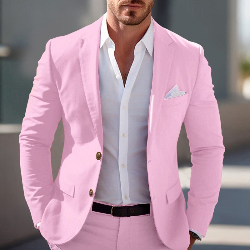 Men's Graduation Blazer Business Cocktail Party Wedding Party Fashion Casual Spring &  Fall Polyester Solid Color Pocket Buttons Comfortable Single Breasted Blazer Light Pink Yellow Pink Royal Blue3