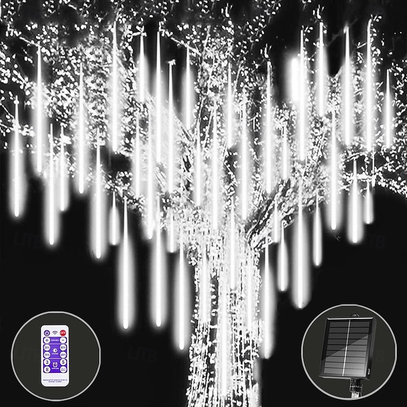0.3m Remote Controls Falling Rain Lights 240 LEDs EL 5mm 1 13Keys Remote Controller 1 set Christmas Lights Warm White Cold White RGB Meteor Shower Lights Solar Outdoor Holiday Solar Powered3