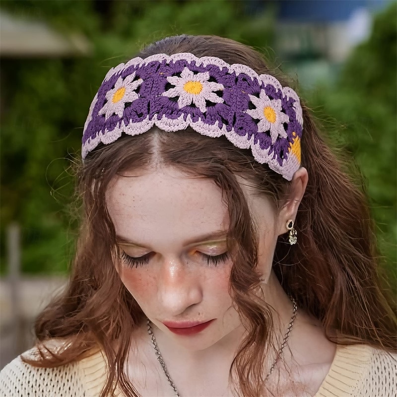 Hippie Hair Bandanas Headbands for Women Boho Headband Knit Hair Bands Floral Head Wrap for Girls2