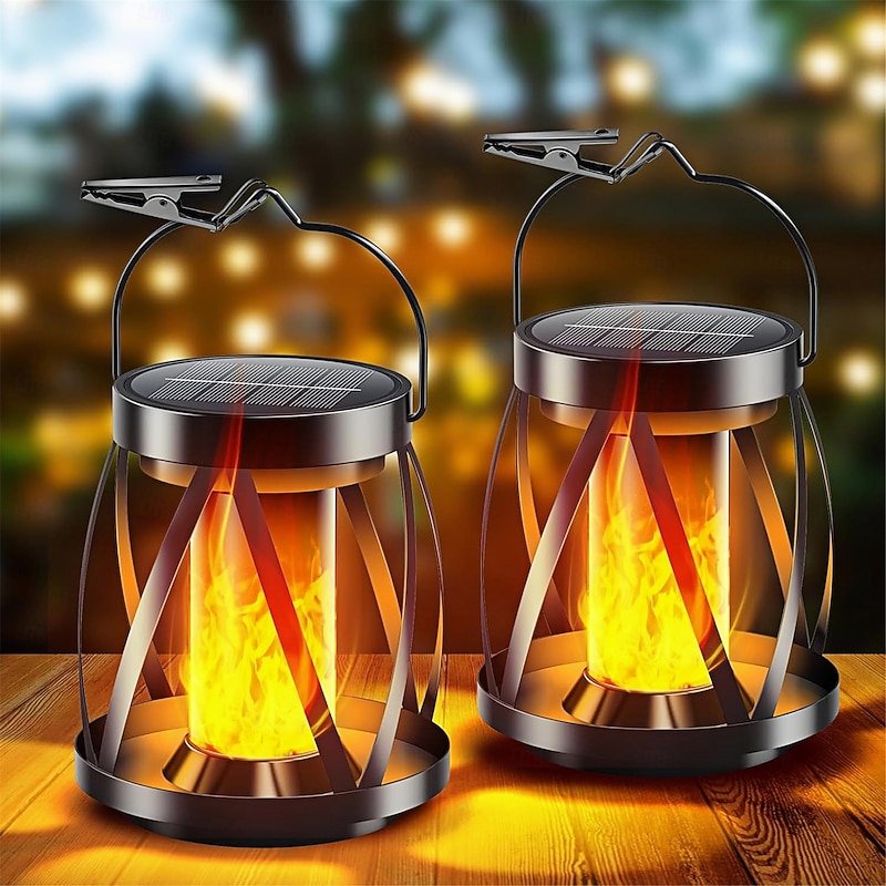 Solar Clip Flame Lamp Courtyard Lamp Outdoor Garden Pendant Lamp Flame Landscape Lamp Street Lamp Lawn Lamp Decorative Lamp  2pcs 1PC