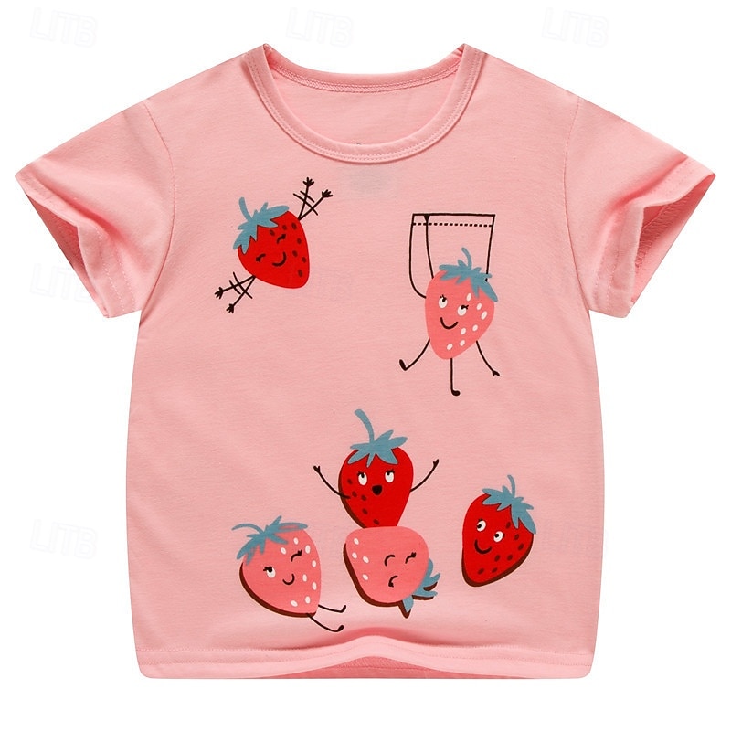 Kids Girls' T shirt Strawberry Outdoor Print Short Sleeve Crewneck Fashion 4 years+ Summer Pink