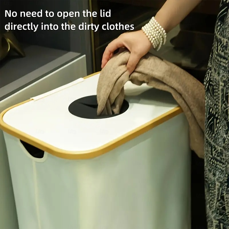 Recycling Bin with Lid and Removable Reusable Inner Bag,100L Bamboo Frame Oxford Fabric Trash Organizer with Odor Control, 4 Support Rods for Kitchen, Camping, Dorm, Office, Travel3