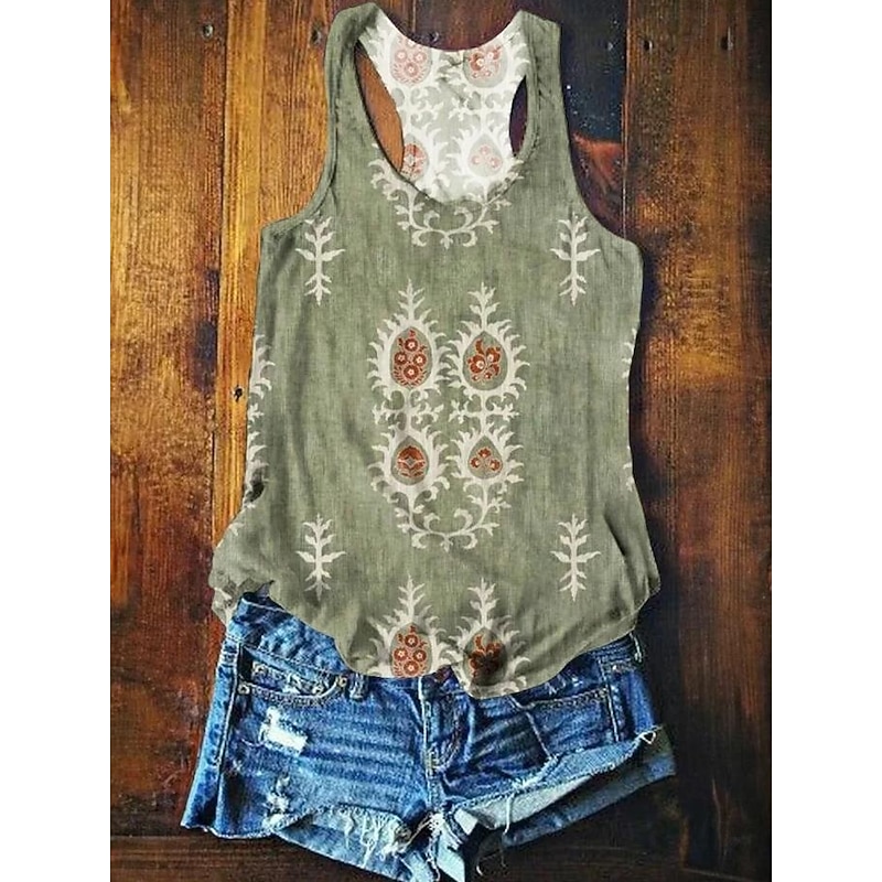 Women's Camisole Tank Top Summer Tops Floral Graphic Basic Sleeveless V Neck Regular Tops Print Red Purple Orange Green Summer Spring3