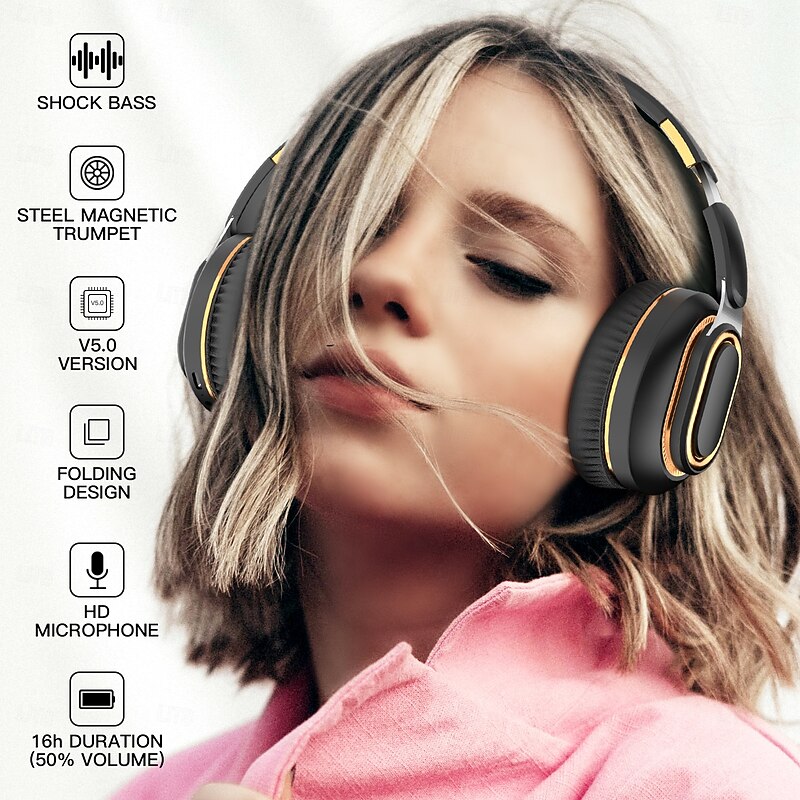 H3 Wireless Bluetooth Headphones Over-Ear HiFi Stereo – Foldable Headset with Mic, AUX/TF/BT Modes, Soft Earmuffs, Compatible with iOS & iPhone