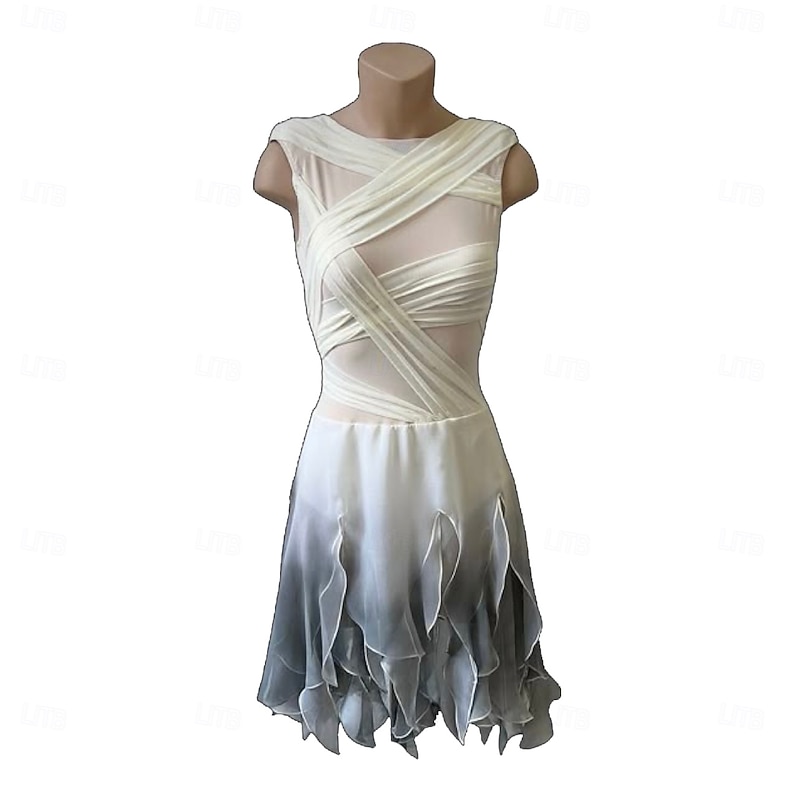 Figure Skating Dress Women's Girls' Ice Skating Dress White Thumbhole Halo Dyeing High Elasticity Professional Competition Skating Wear Thermal Warm Crystal / Rhinestone Sleeveless Ice Skating Figure2