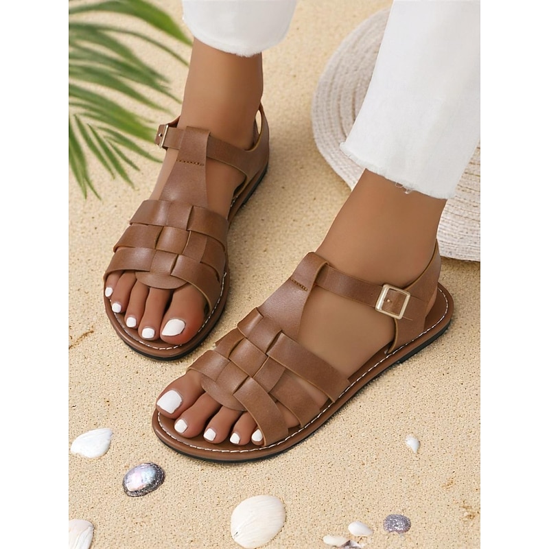 Women's Gold Gladiator Flat Sandals – Strappy Summer Footwear for Casual Beach Outings and Vacation Style3