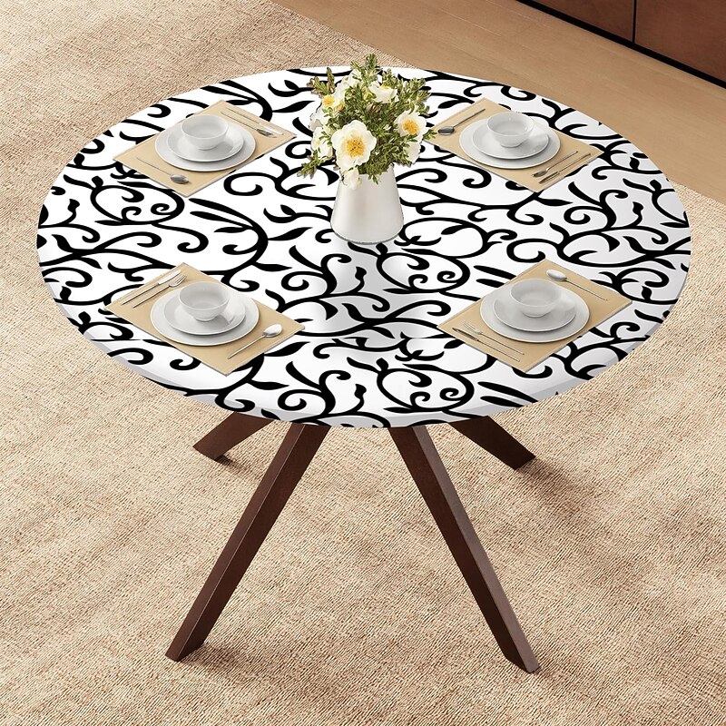 Tablecloth Covers For The Home Deluxe Elastic Edged Flannel Backed Vinyl Fitted Table Cover Pattern Large Round Oblong Oval3