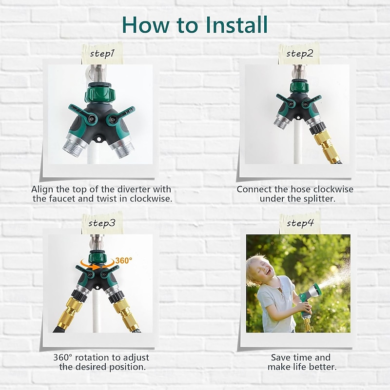 Y-Type Dual-Port Connector,One-Inlet, Two-Outlet 3/4" Water Diverting Tap for Faucet Splitter3