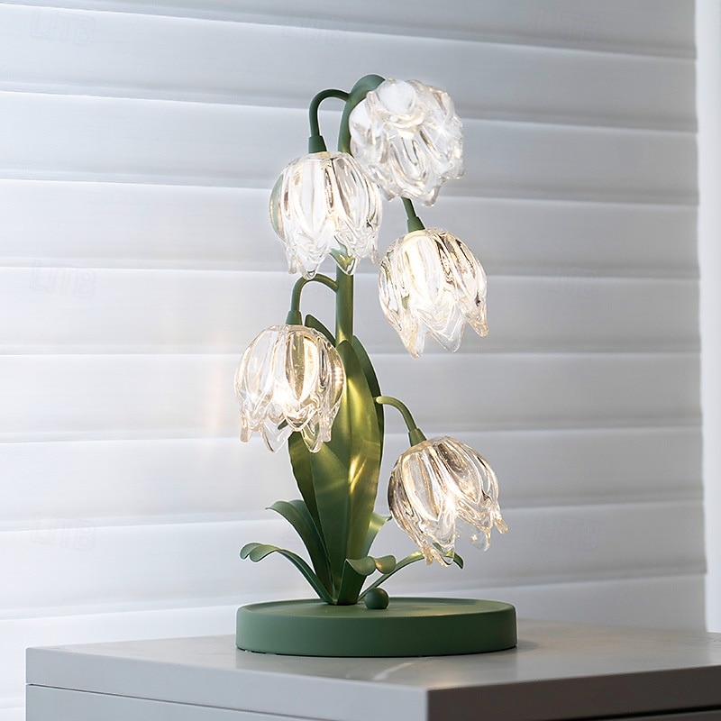 Green Tulip Table Lamp Vintage Flower Bedside Desk Lamp G4 Led Bulbs Elegant Floral Nightstand Lamp for Bedroom Living Room Office Reading2