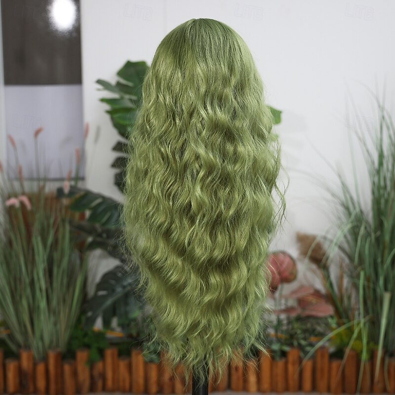 Synthetic Lace Wig Curly Style 28 inch Green Middle Part U Part Wig Women's Wig Lake Green / Grass Green4