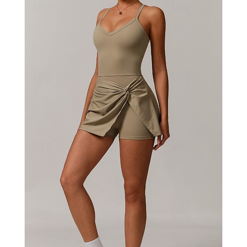 Women's Solid Colored Tennis Dress with Built in Shorts and Bra Sports Dress 1PC Sleeveless Knot Front Backless Breathable Tennis Pickleball Strap Dress Black Dark Navy Purple Tennis Clothing4