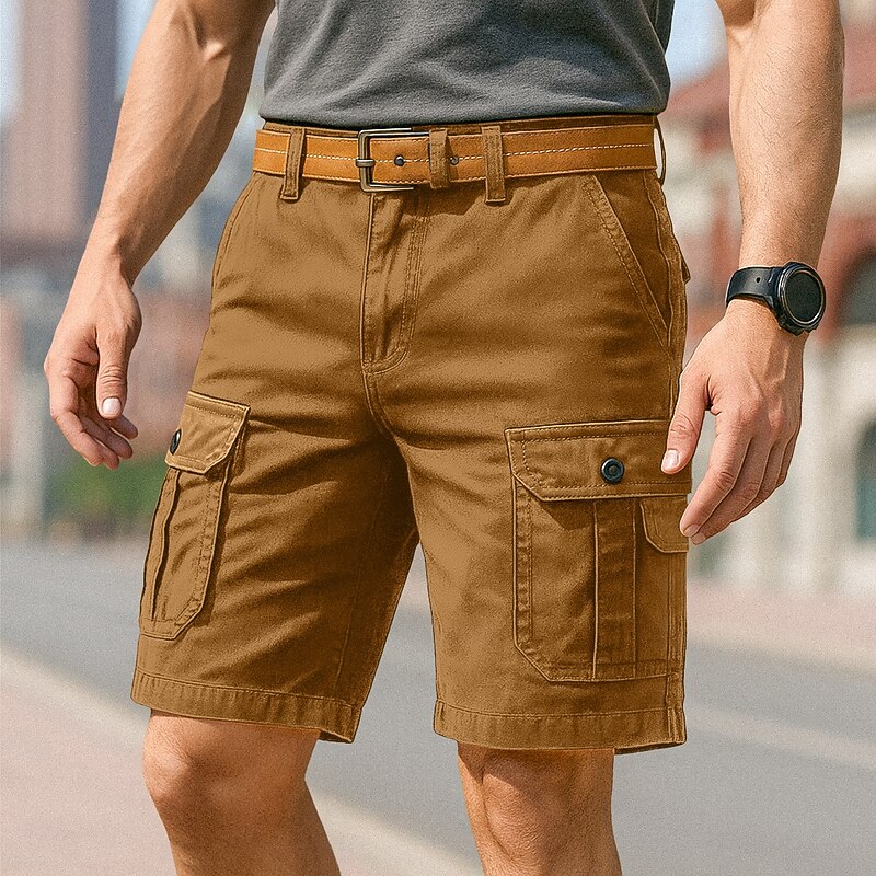Men's Cargo Shorts Shorts Bermuda shorts Beach Shorts Casual Shorts Multi Pocket Straight Leg Color Block Plain Moisture Wicking Wearable Knee Length Outdoor Casual Daily Vacation Fashion Black Brown4