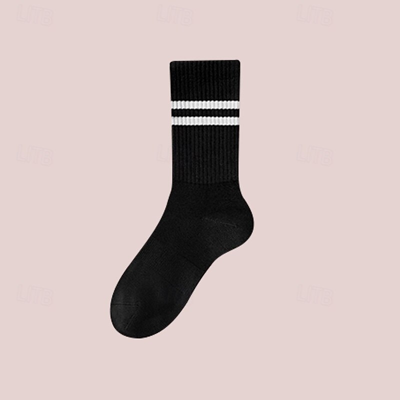 Sports Socks Tennis Socks 1 Pair Women's Socks Breathable Tennis Basketball Running Jogging Pickleball Sports Stripes Cotton Black White Blue4