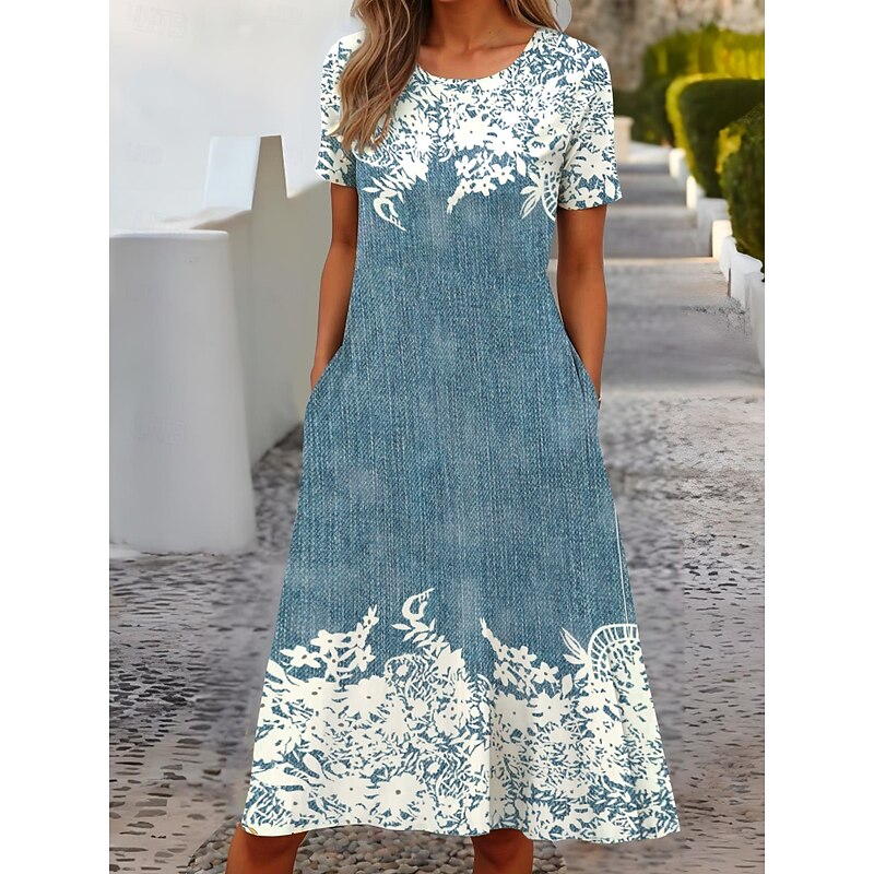 Women's Midi Dress T Shirt Dress Tee Dress Shift Dress Summer Dress Formal Vacation Daily Regular Fit Floral Short Sleeve Crew Neck White Light Green Pink Blue Summer Spring4