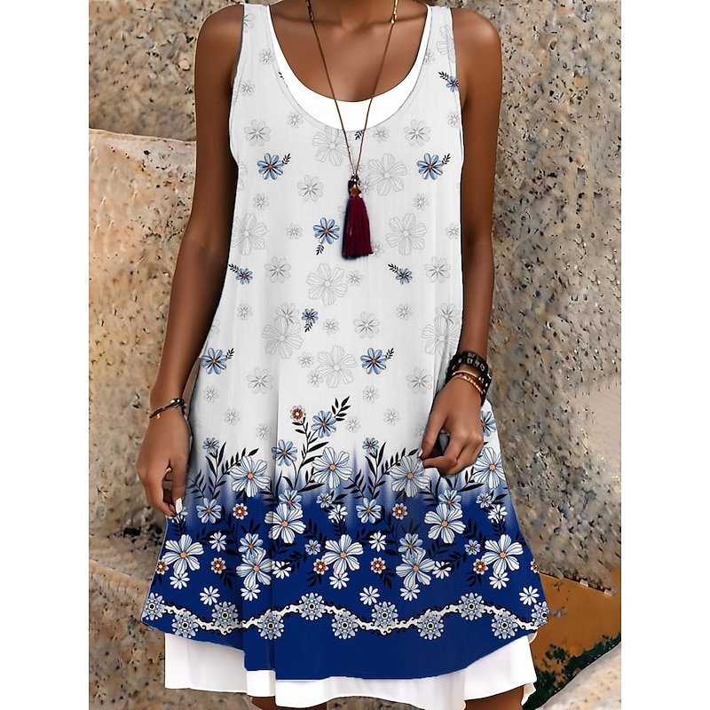 Women's Midi Dress Tank Dress Fashion Classic Outdoor Daily Weekend Regular Fit Graphic Sleeveless Crew Neck White Spring Fall