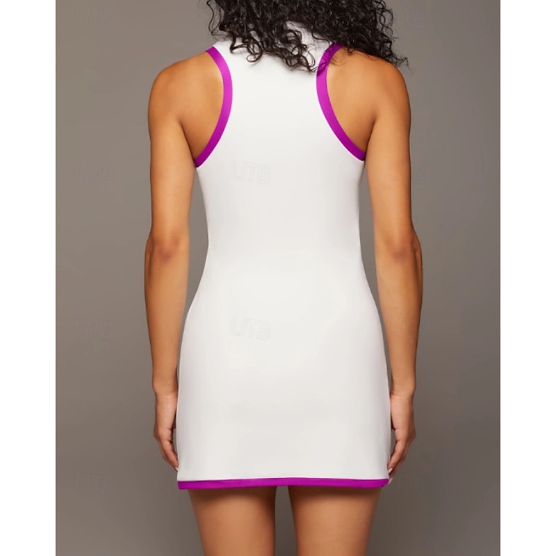 Women's Patchwork Tennis Dress Sleeveless Contrast Binding Split Breathable Tennis Pickleball Yoga V Neck Dress Black White Red Spandex Tennis Clothing3