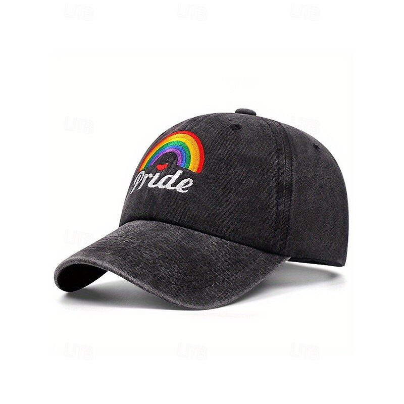 Women's Distressed Denim Pride Hat with Embroidered Rainbow and Hearts - Adjustable LGBTQ Baseball Cap for Pride Parades, Festivals and Casual Wear4