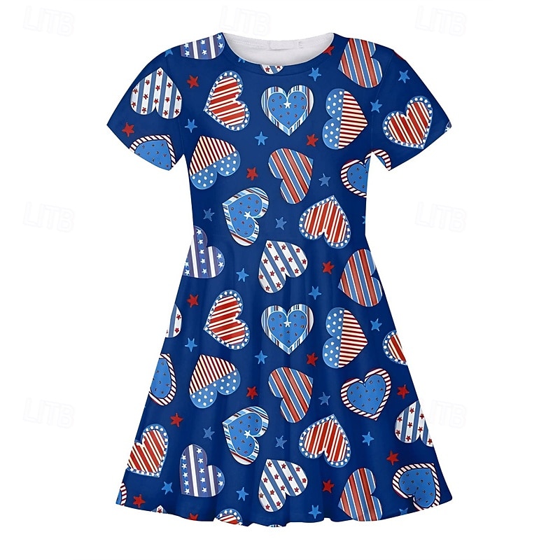Girls' 3D Heart Dress Short Sleeve Summer Spring Vacation Daily Holiday Princess Beautiful Sweet Kids 4-12 Years Casual Dress Knee-length Regular Fit2