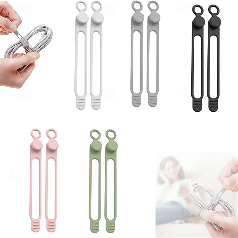 10 PCS Data Cable Organizer Silicone Cable Ties Reusable Cable Management Organizer Multi-Purpose Flexible Cable Organizer for Bundling and Securing Cables2